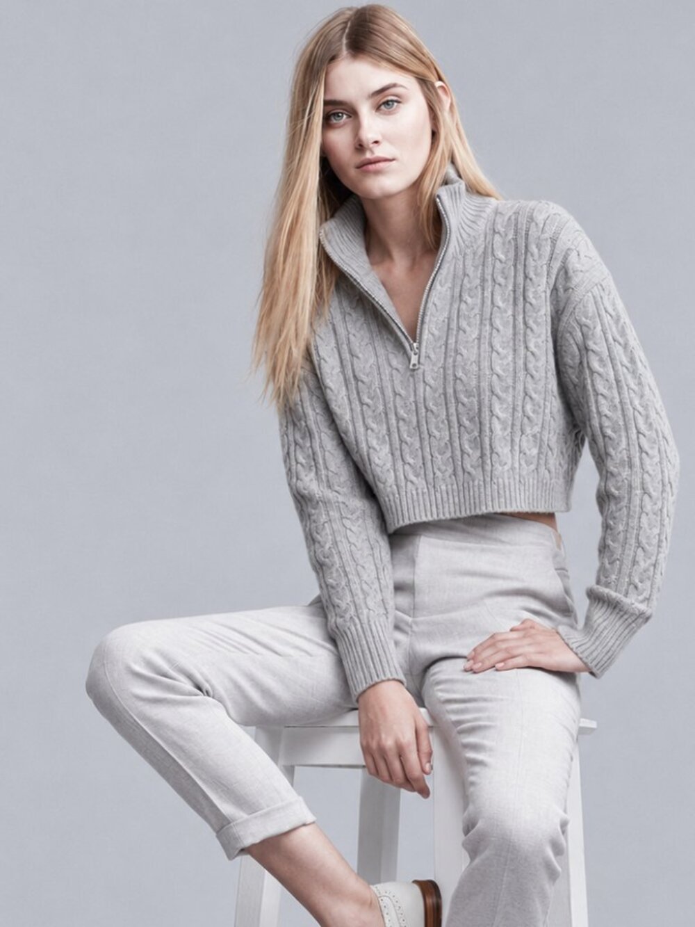 Cotton blend, Cropped cable knit sweater